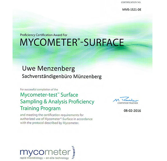 Mycometer Surface Zertifizierung